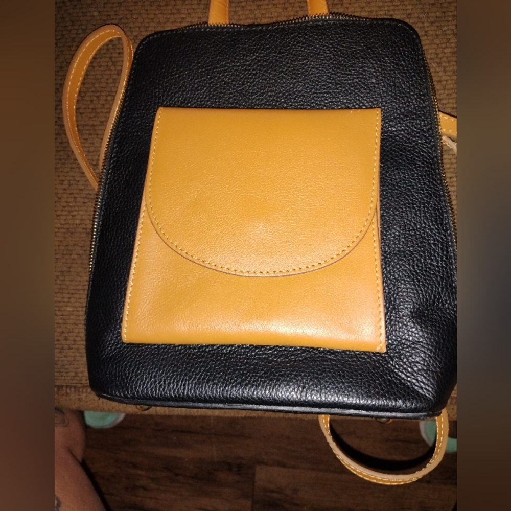 Black and Tan Leather Backpack